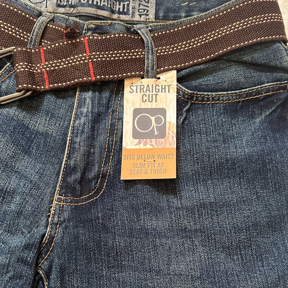 OP Men's Dark Blue Straight Cut Jeans Men 29x32 belt included
